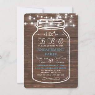 Mason Jar Wood String Lights I DO BBQ Engagement Invitation