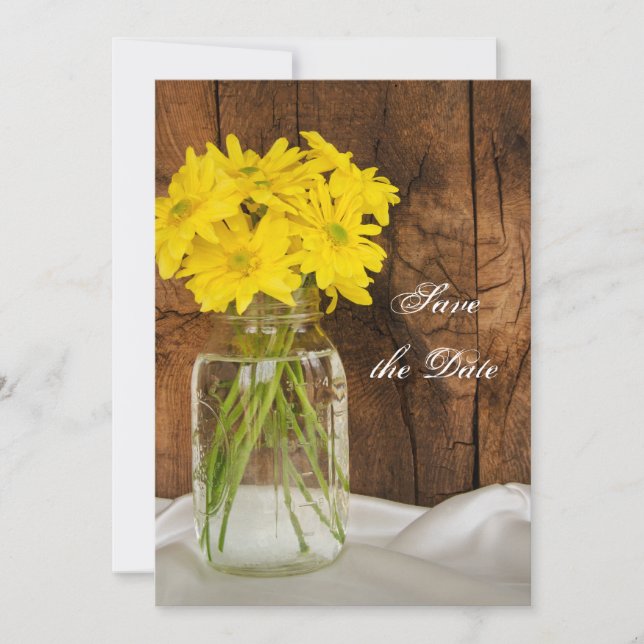 Mason Jar Yellow Daisies Sweet 16 Save the Date (Front)