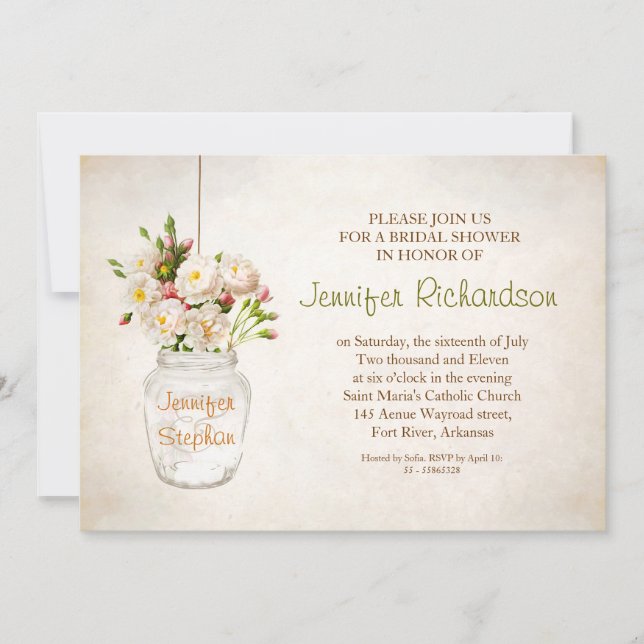 mason jarre & roses blanches invitation à la douch (Devant)