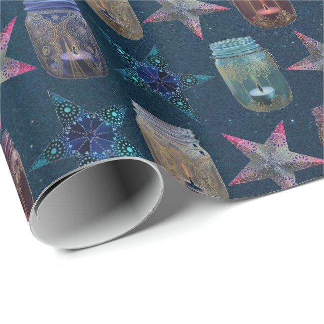 Mason Jars and Bohemian Stars Pattern Wrapping Paper (Roll Corner)