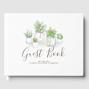 Mason Jars and Small Succulents Modern Wedding Guest Book