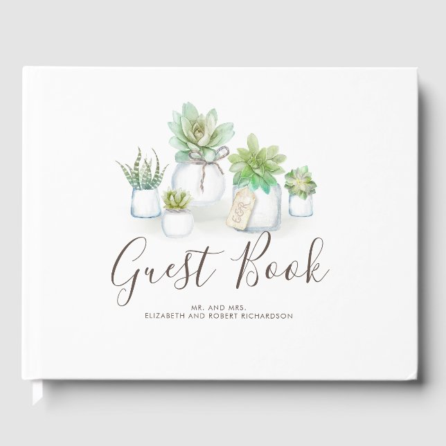 Mason Jars and Small Succulents Modern Wedding Guest Book (Front)