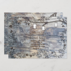 Mason Jars & Inséparables Rustic Branch Invitation