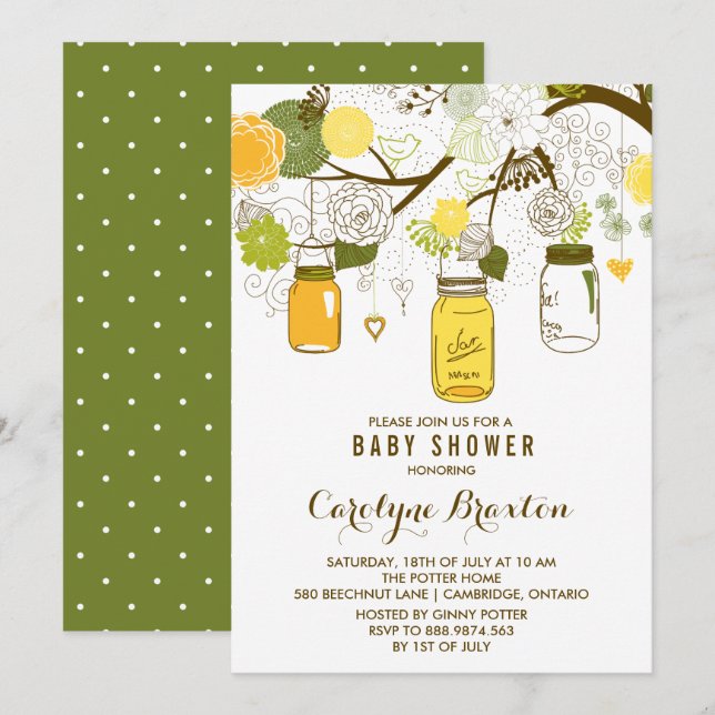 Mason Jars | Invitation Baby shower (Devant / Derrière)