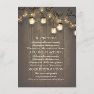 Mason Jars Lights Rustic Country Wedding Details Enclosure Card