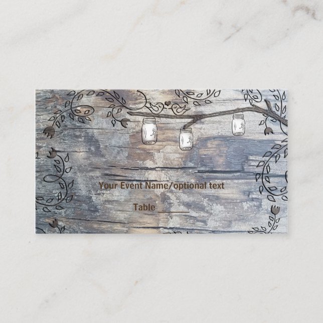 Mason Jars & Love Birds Rustic Branch Table Place Place Card (Front)
