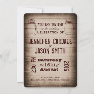 Mason Jars Rustic Country Wood Wedding Invitations