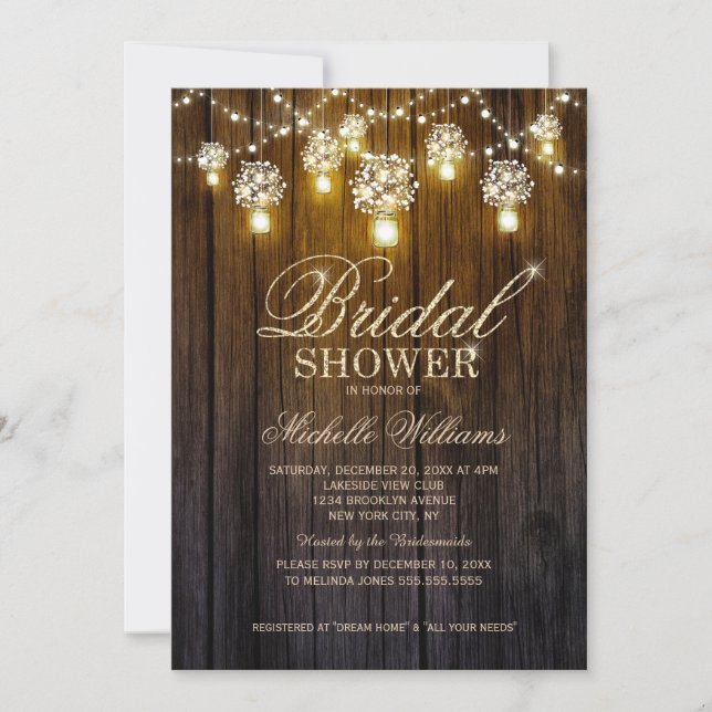 Mason Jars String Lights Elegant bridal shower Invitation (Front)