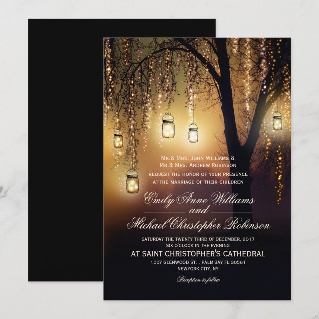 Mason Jars String Lights Elegant Rustic Wedding Invitation (Front/Back)
