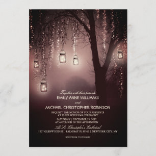 Mason Jars String Lights Elegant Rustic Wedding Invitation
