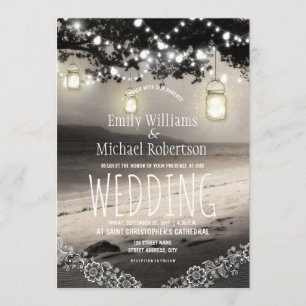 Mason Jars String Lights Elegant Rustic Wedding Invitation