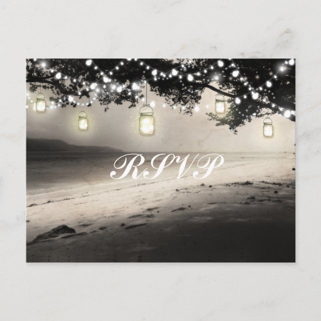 Mason Jars String Lights Elegant Rustic Wedding Postcard (Front)