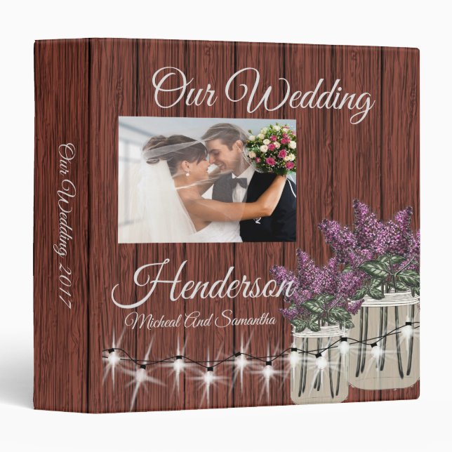 Mason Jars String Lights Wedding Photo Album Binder (Front/Spine)
