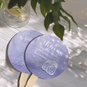 Mason Jars String Lights Wedding Program Hand Fan