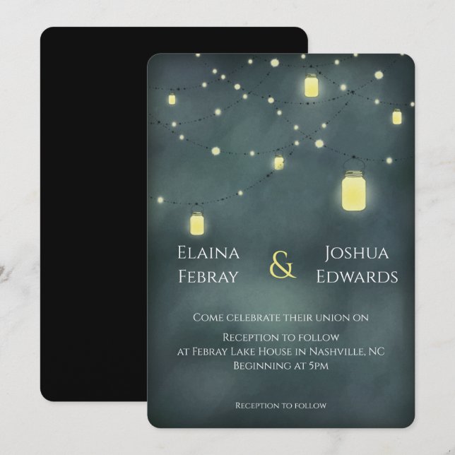 Mason Jars Summer Night Wedding Invitation (Front/Back)