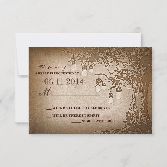 mason jars tree rustic wedding rsvp cards (Front)
