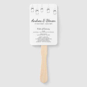 Mason Jars Wedding Program Fan. Suspended Jar Menu Hand Fan