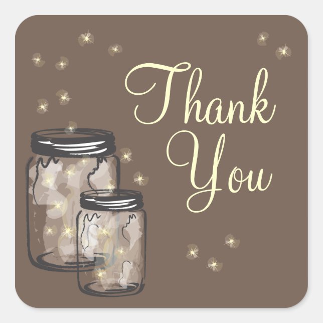 Mason Jars with fireflies Thank You Square Sticker (Front)