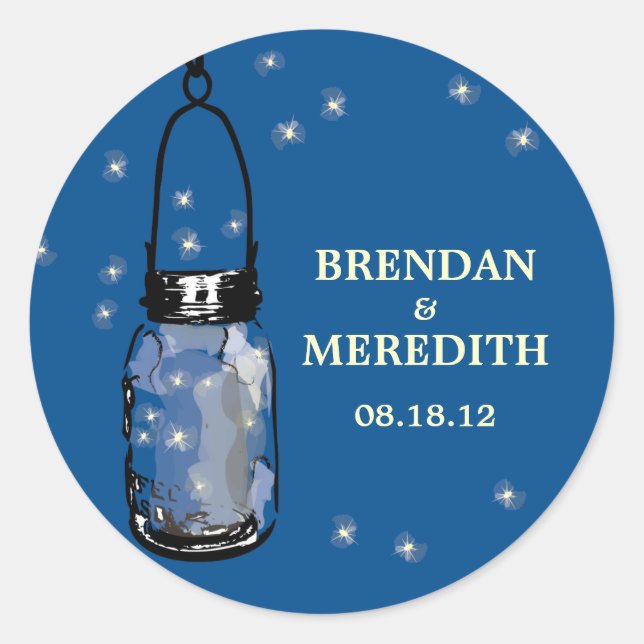Mason Jars with fireflies Wedding Classic Round Sticker (Front)