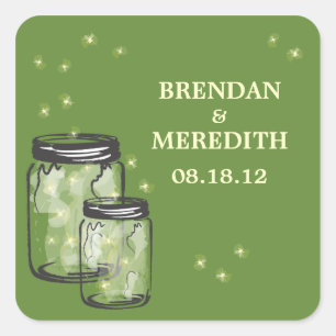 Mason Jars with fireflies Wedding Square Sticker