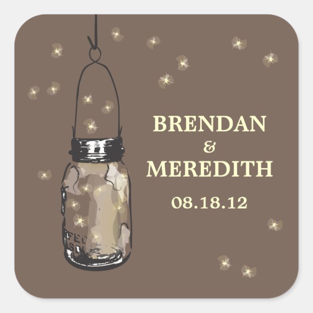 Mason Jars with fireflies Wedding Square Sticker (Front)