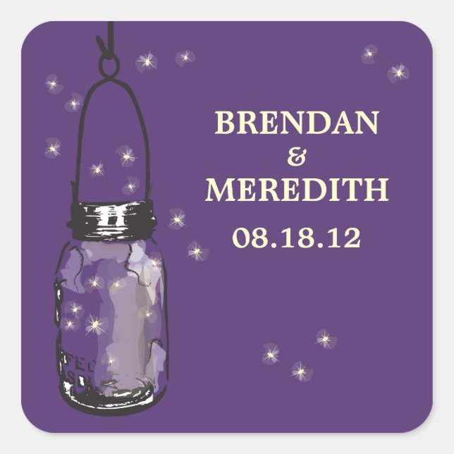Mason Jars with fireflies Wedding Square Sticker (Front)