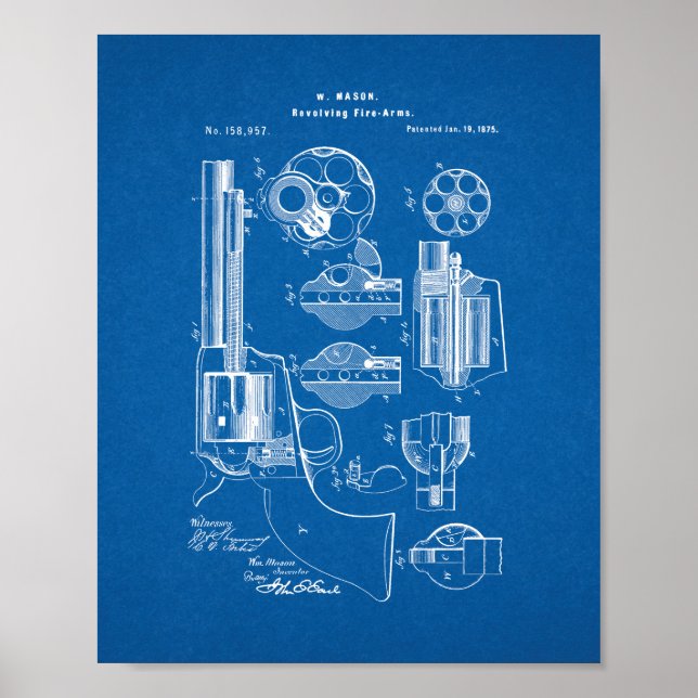 Mason Revolving Fire-arm Patent - Blueprint Poster (Front)