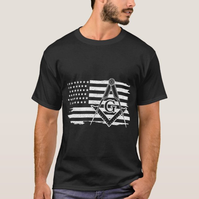 Mason Square _ Compass Masonic US Flag Freemason S T-Shirt (Front)