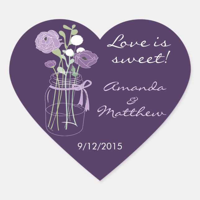 Mason violet Jar Mariage Faveur Stickers (Devant)