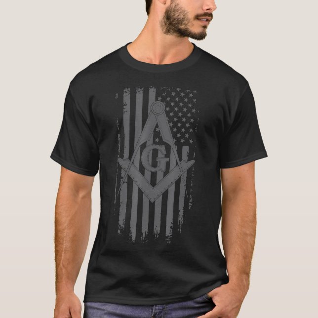 Masonic American Flag Square and Compass  Grey T-Shirt (Front)