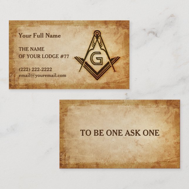 Masonic Business Card Template | Rustic Parchment (Front/Back)