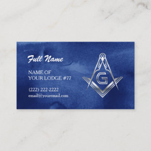 Masonic Business Cards   Blue & Silver Watercolor