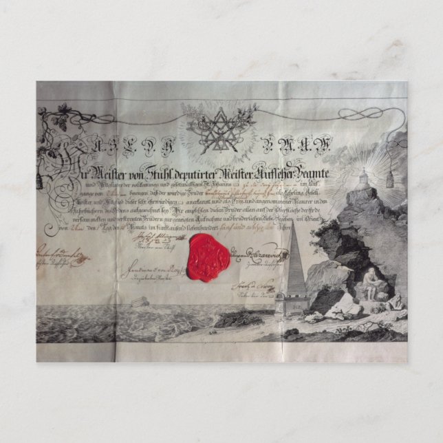 Masonic certificate, 1785 postcard (Front)