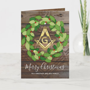 Masonic Christmas Cards Rustic Wood Gold
