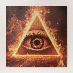 masonic eye pyramid illuminati in fire symbol jigsaw puzzle