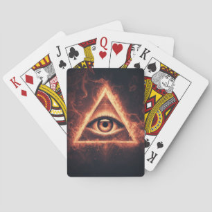 masonic eye pyramid illuminati in fire symbol playing cards