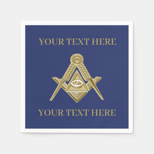 Masonic Freemason Square and Compass Blue  Napkin (Front)