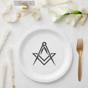Masonic Freemason Square and Compass Blue  Paper Plate