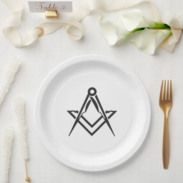 Masonic Freemason Square and Compass Blue  Paper Plate (Wedding)