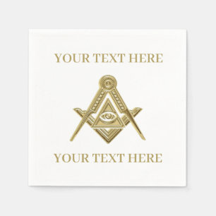 Masonic Freemason Square and Compass Gold Napkin