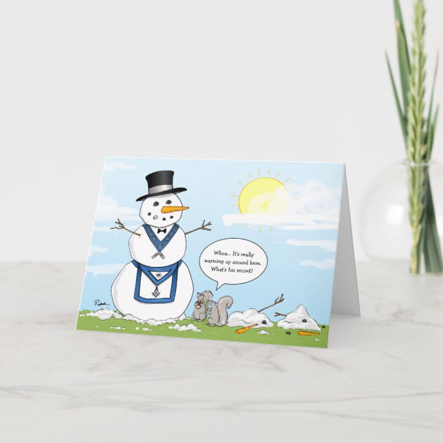 Masonic Frosty the Snowman Christmas Holiday Card (Front)