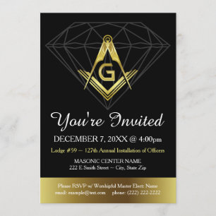 Masonic Invitation   Gold & Black Diamond Template