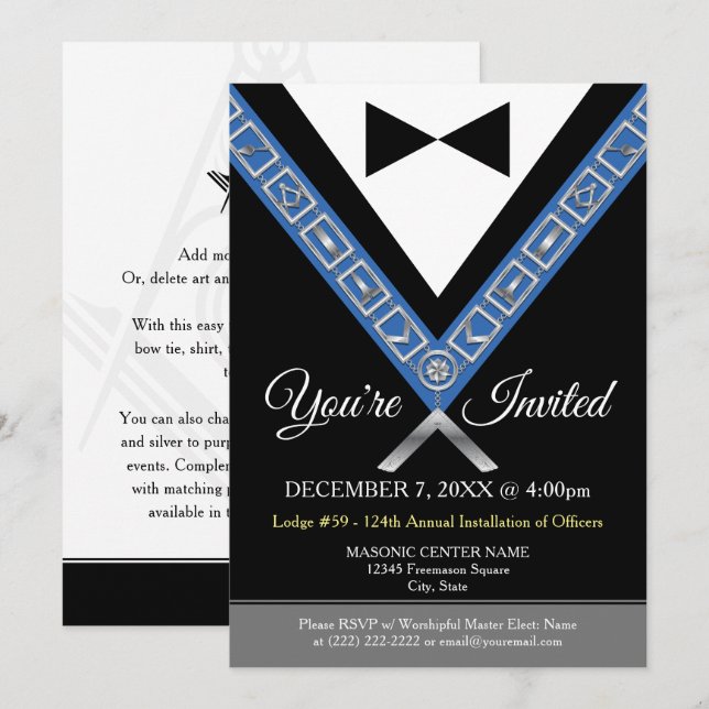 Masonic Invitations | Freemason Tuxedo Jewel (Front/Back)