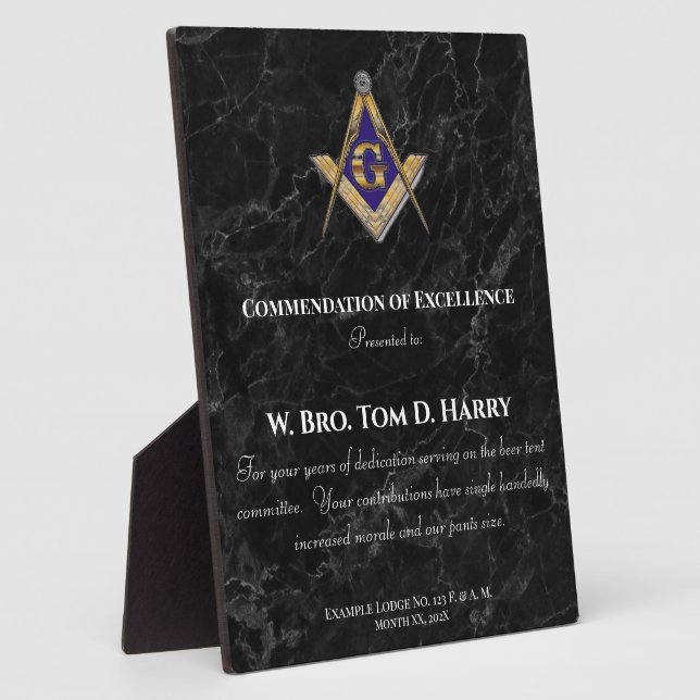 Masonic Lodge Appreciation Award Plaque (Side)