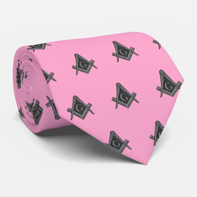 Masonic Masonry Freemason Pattern Pink Tie (Rolled)