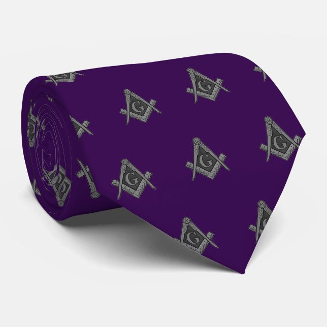 Masonic Masonry Freemason Pattern Purple Tie (Rolled)