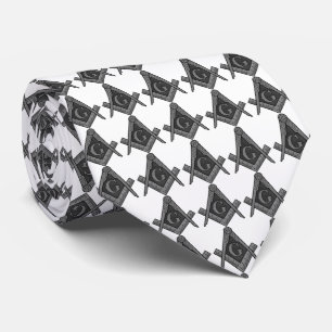 Masonic Masonry Freemason White Pattern Tie