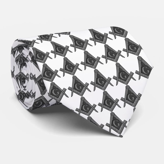 Masonic Masonry Freemason White Pattern Tie (Rolled)