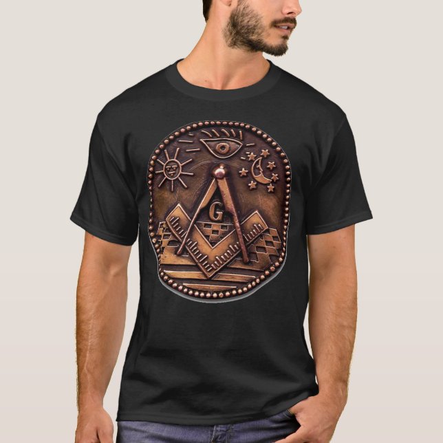 Masonic old archaic symbols Sun Moon All Seeing T-Shirt (Front)