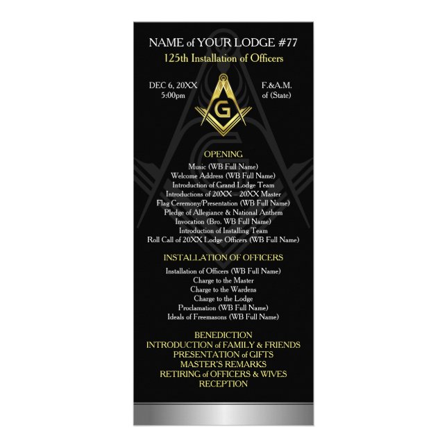 Masonic Rack Card Template | Black, Gold & Silver (Front)